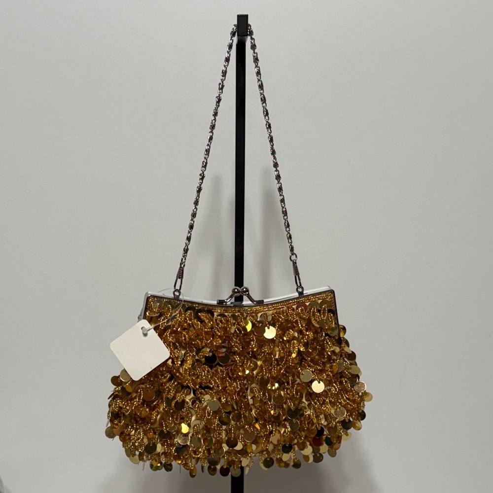 Gold Sequin and Beads Evening Bag